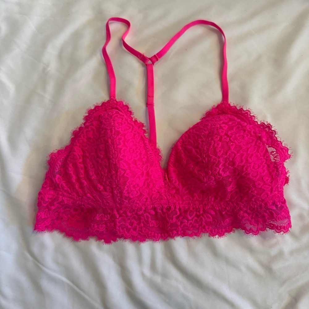 NWOT Aerie Lace Hot Neon Pink Y-Back Racerback Bralette